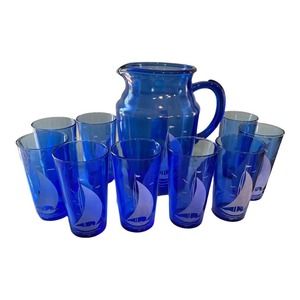 10 Pc Vintage Hazel-Atlas Sailboat Lemonade Set